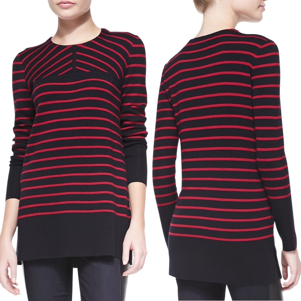 TORY BURCH navy and red striped merino wool Seraphina tunic sweater M